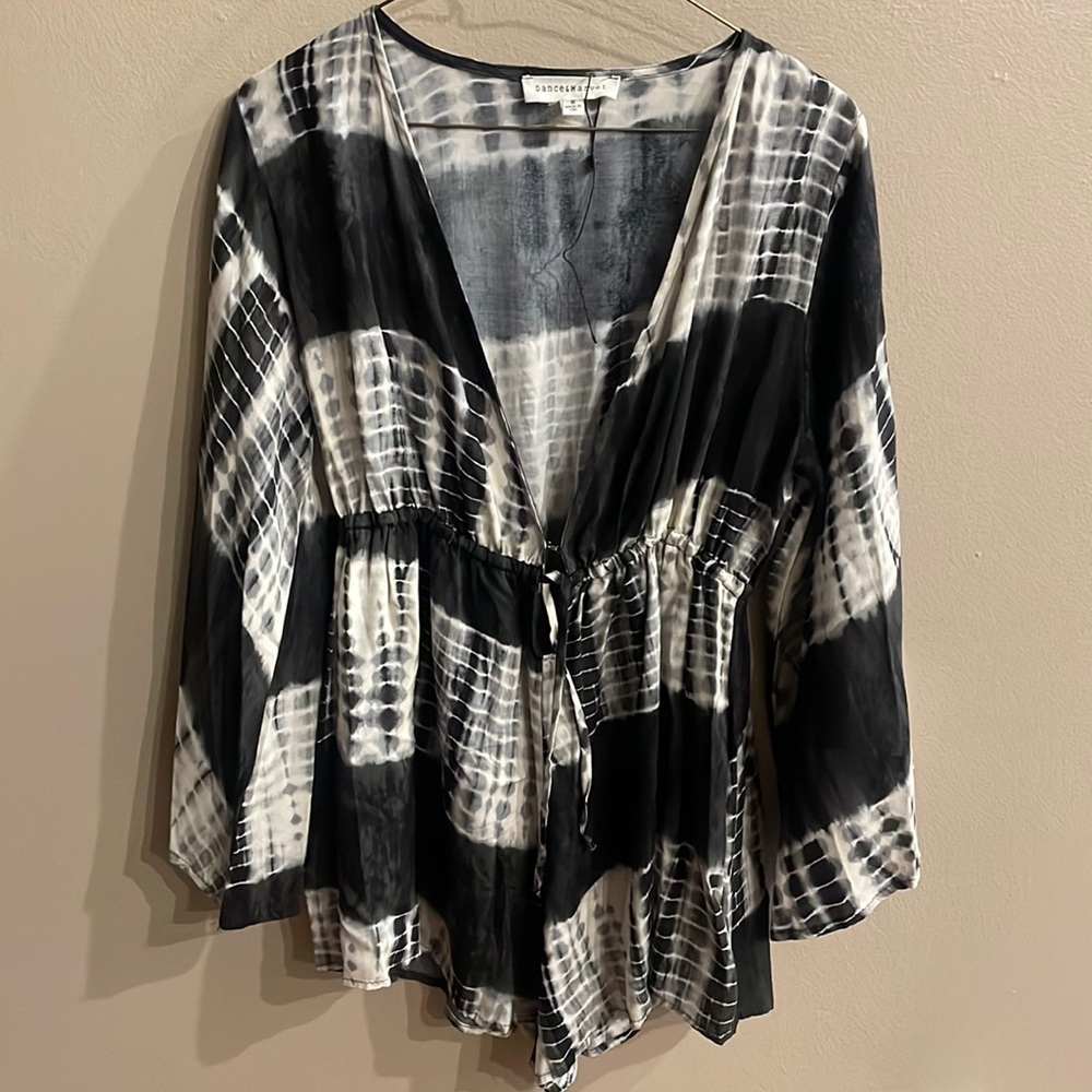 Dance & Marvel tie dye 100% rayon romper 3/4 bell flowy sleeves black white S
